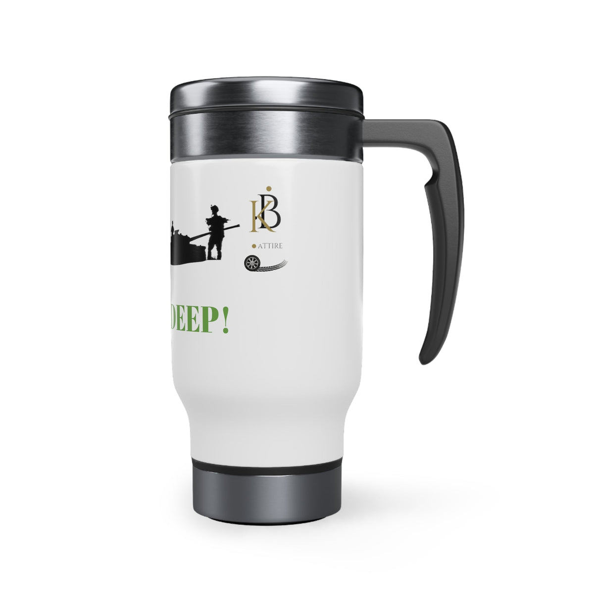 Custom KB Attire "Riding Deep" Stainless Steel Travel Mug with Handle, 14oz