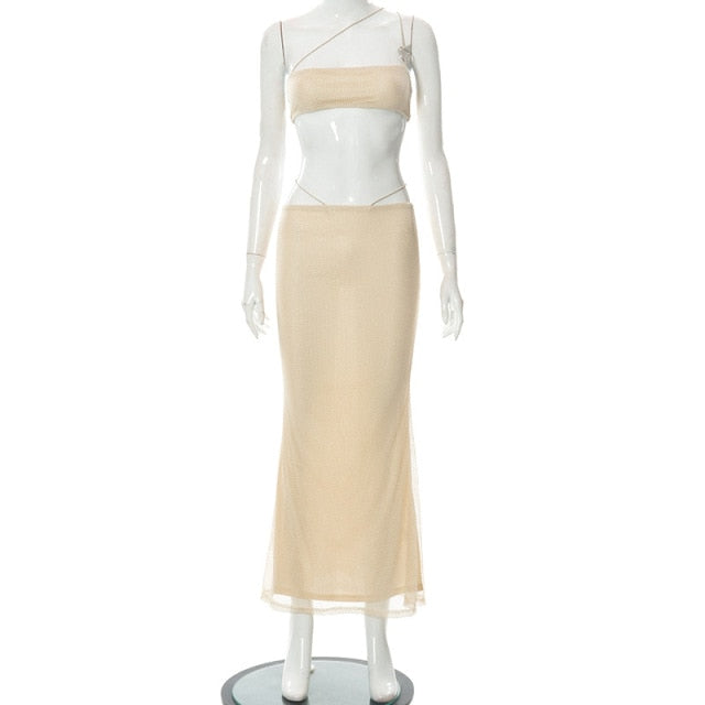 Summer Mesh Two-Piece Dress Set