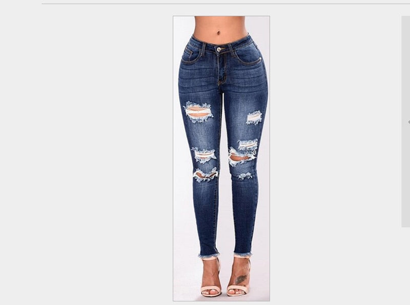 2023 Women Jeans Newest Hot Stretch Skinny Ripped Hole Denim Female Slim High Waist Pencil Trousers Elegant Lady Button Bottom