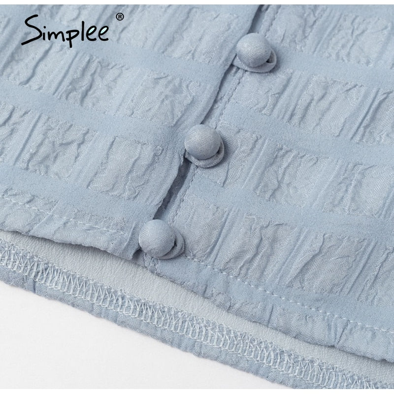 Simplee Vintage seersucker chiffon blue women blouses crop tops