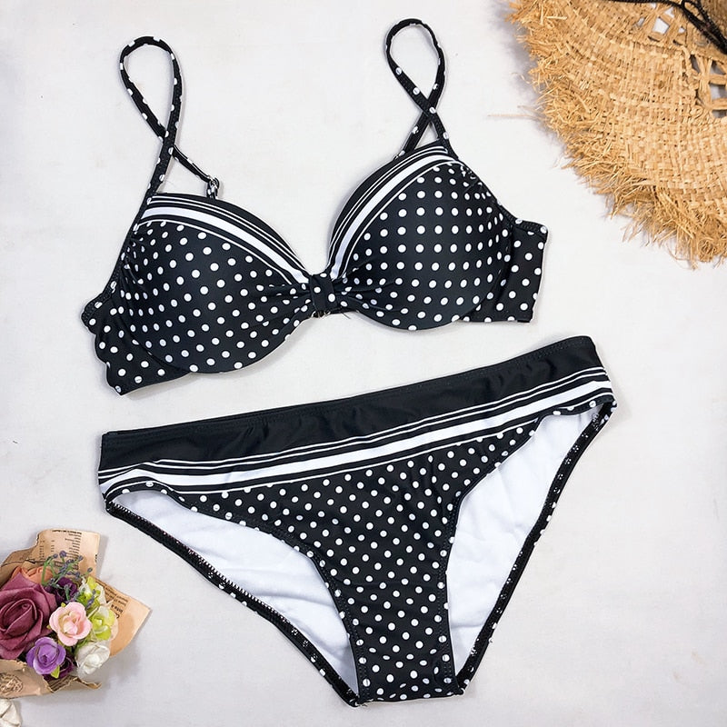 Sexy Swimwear Bikinis Black Swimming Suit For Women Dot Polka Swimsuit Padded Push-up Bikini Set