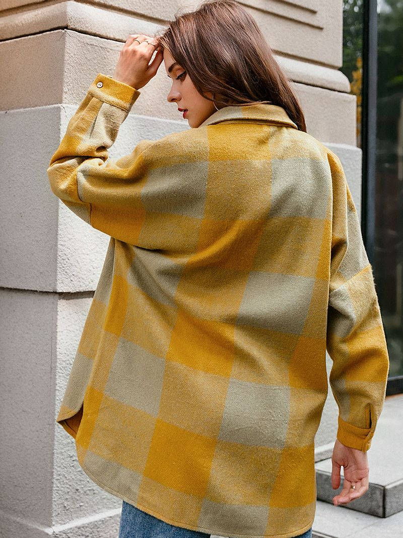 Simplee Streetwear loose plaid shirt jacket ladies Casual autumn women coat