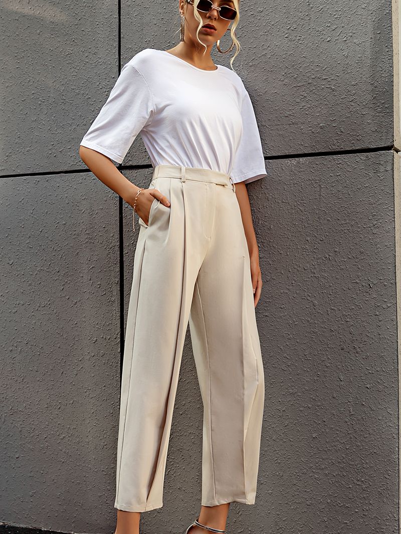Simplee Solid high waist office lady trousers Loose casual apricot summer women pants