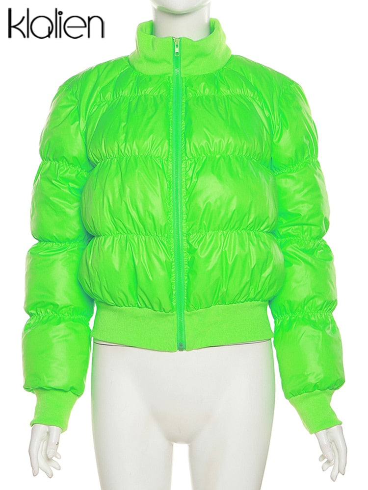 KLALIEN Fashion Casual Slim Zipper Winter Jacket Women Simple Solid Office Lady Warm Thicken Padded Jacket Office Lady Street