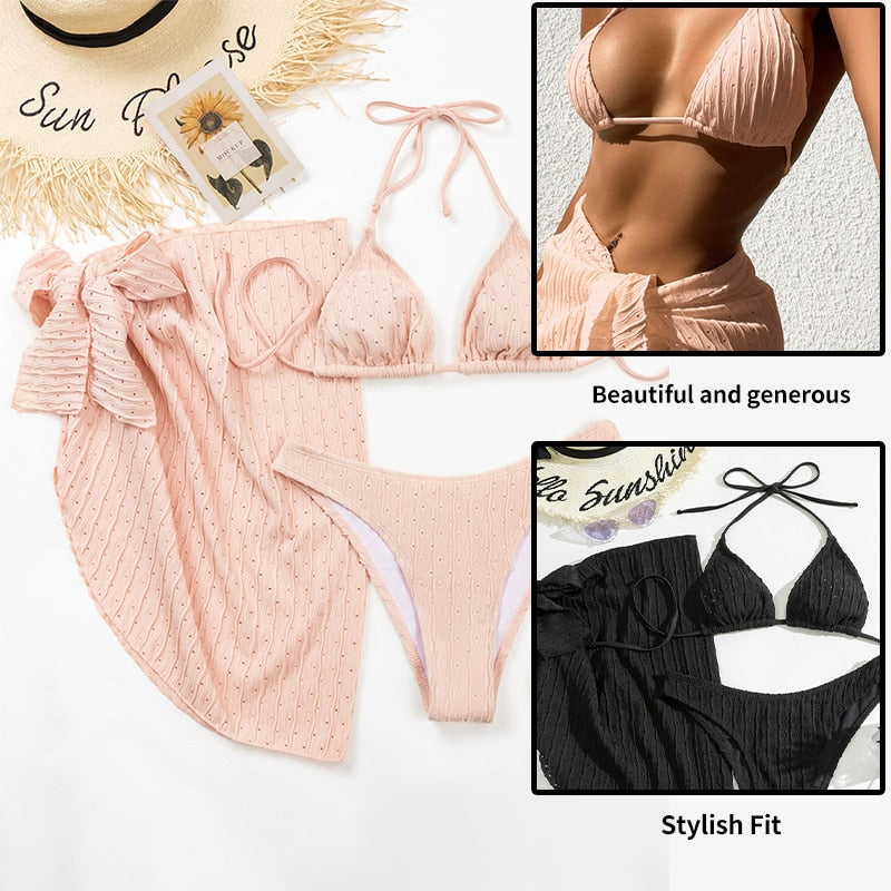 Women Sexy Swimsuit Women's Summer Bikini Sets Solid Color Triangle Bikinis Swimwear Women 2023 Beach Brazilian Bathing Suits
