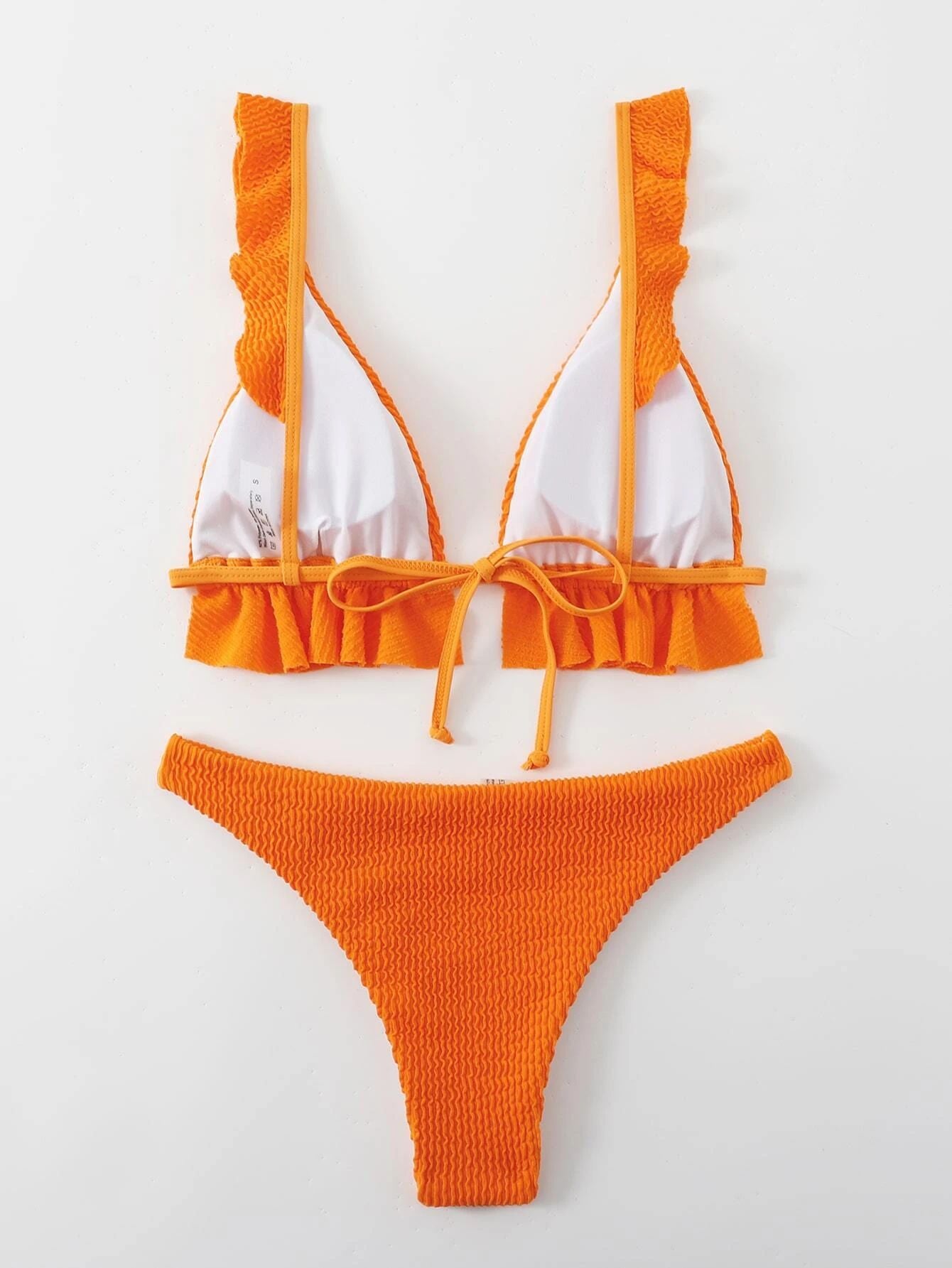 Ruffle Hem Triangle Bikini Swimsuit Women Two Piece Swimwear Textured Bikini Set Summer Beach Bathing Suit