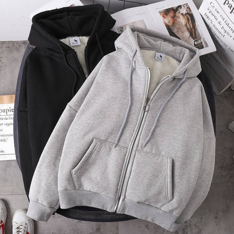 Rimocy Solid Color Women's Hooded Jacket