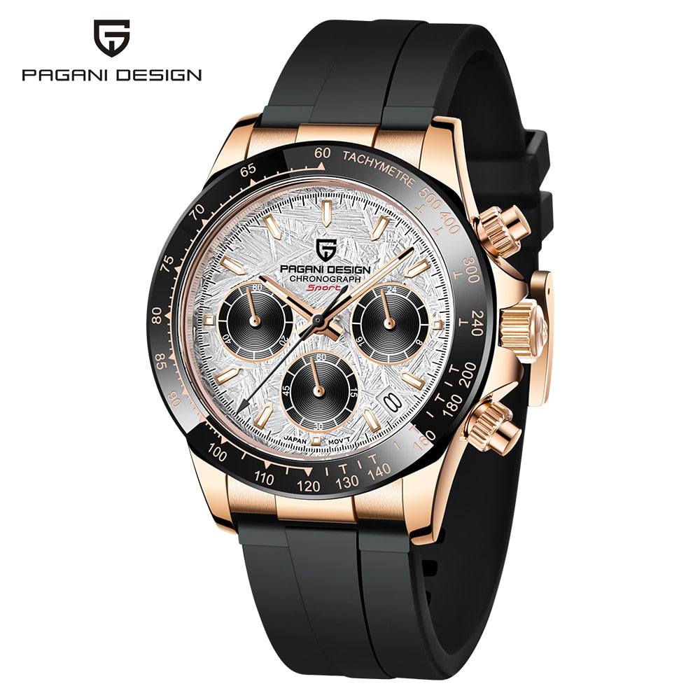 PAGANI DESIGN Top Brand New Men Quartz Wristwatch Luxury Sapphire Glass Sports Watch Rubber Strap Chronograph Watch Men Relogio