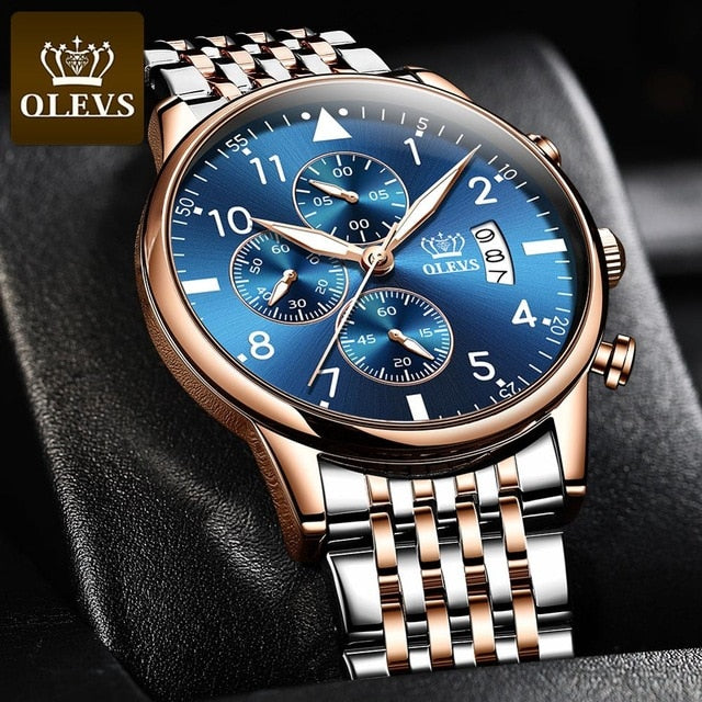 OLEVS 2020 New Fashion Mens Watches Top Brand with Stainless Steel Luxury Sports Chronograph High Quality Quartz Watch Men