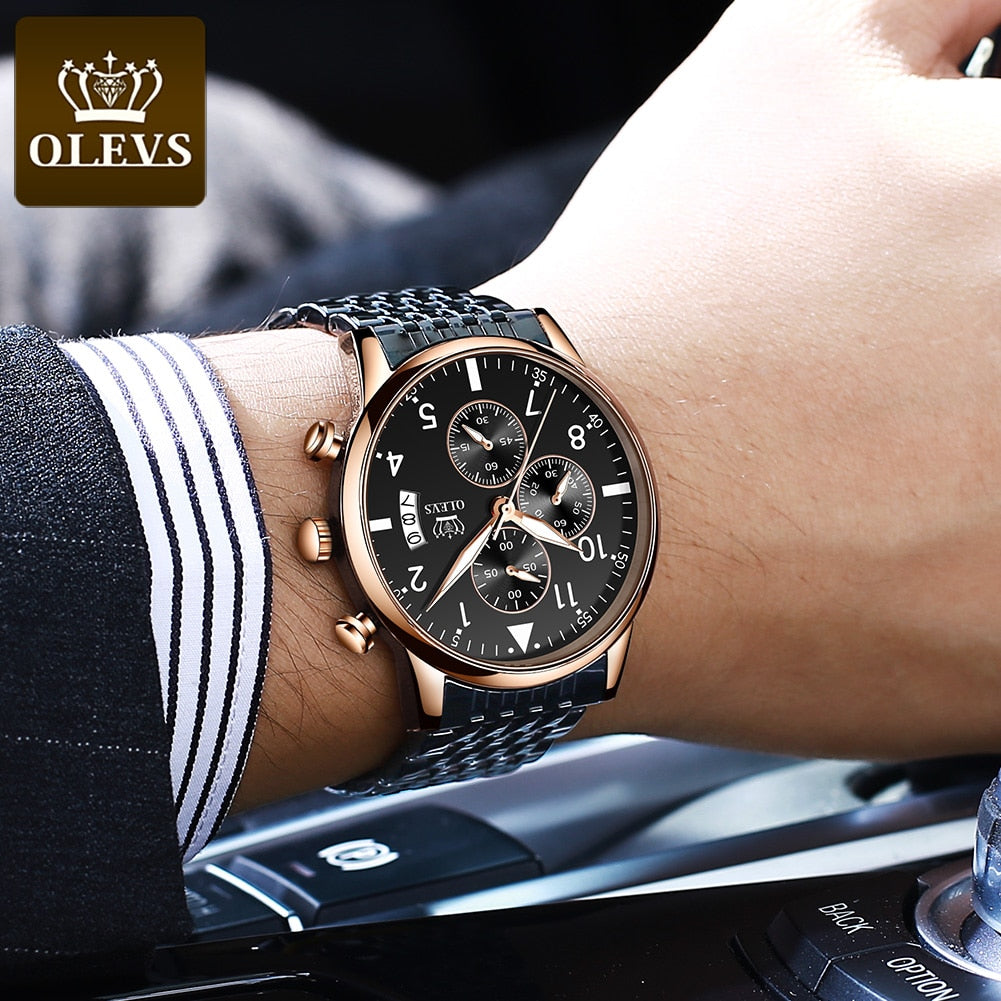 OLEVS 2020 New Fashion Mens Watches Top Brand with Stainless Steel Luxury Sports Chronograph High Quality Quartz Watch Men