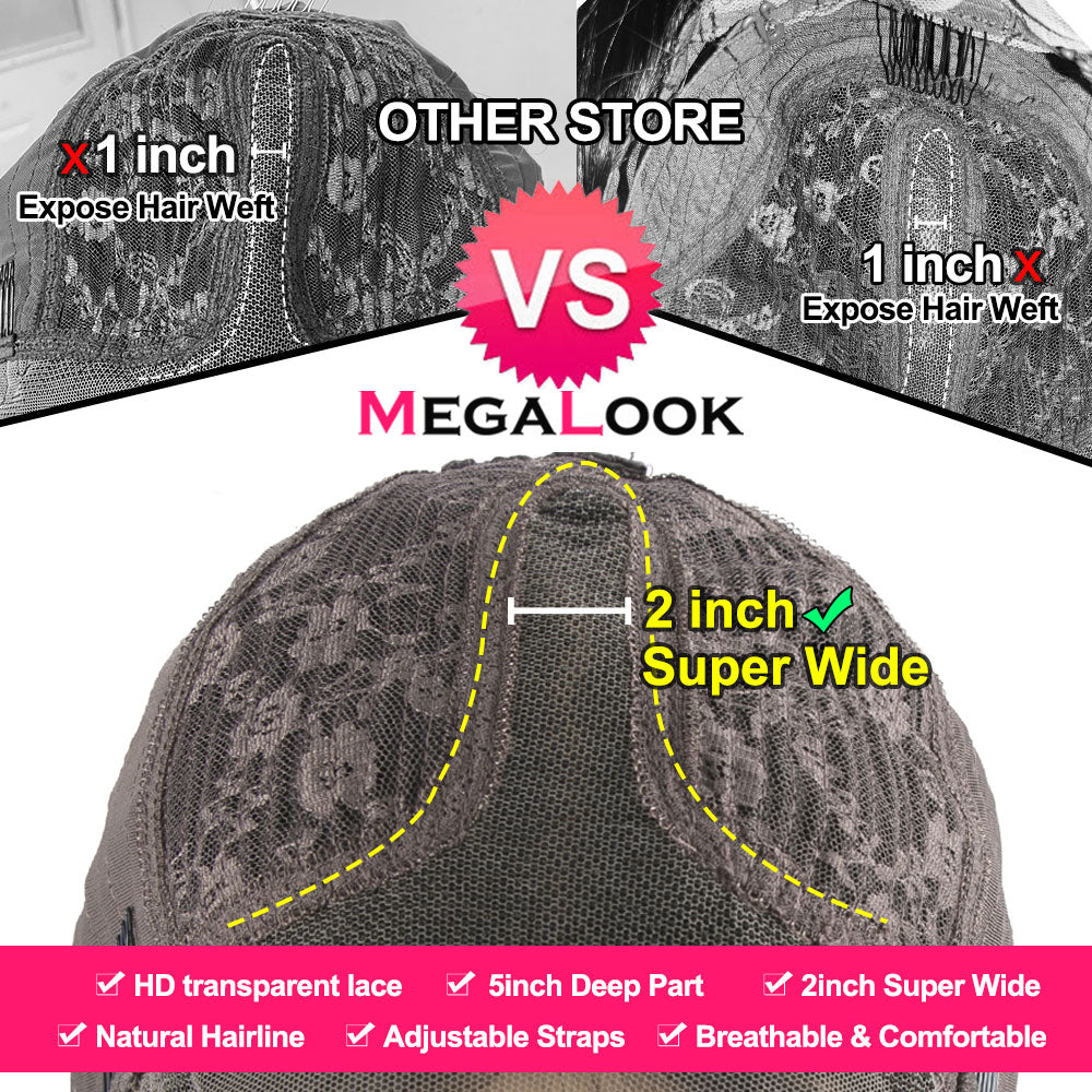 13x5x2 T Part Lace Wig 28 Inch Peruvian Straight Human Hair Lace Wigs 180% MEGALOOK Transparent Lace Human Hair Wig Pre Plucked