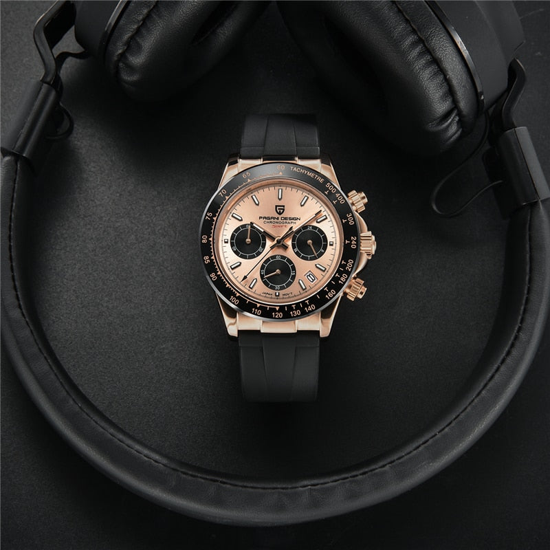 PAGANI DESIGN Top Brand New Men Quartz Wristwatch Luxury Sapphire Glass Sports Watch Rubber Strap Chronograph Watch Men Relogio