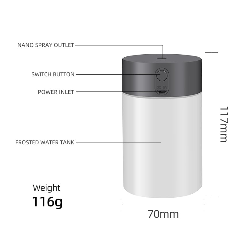 260ML Air Humidifier Ultrasonic Mini Aromatherapy Diffuser Portable Sprayer USB Essential Oil Atomizer LED Lamp for Home Car