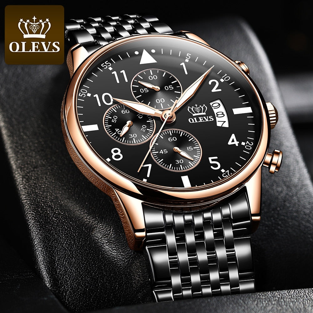 OLEVS 2020 New Fashion Mens Watches Top Brand with Stainless Steel Luxury Sports Chronograph High Quality Quartz Watch Men