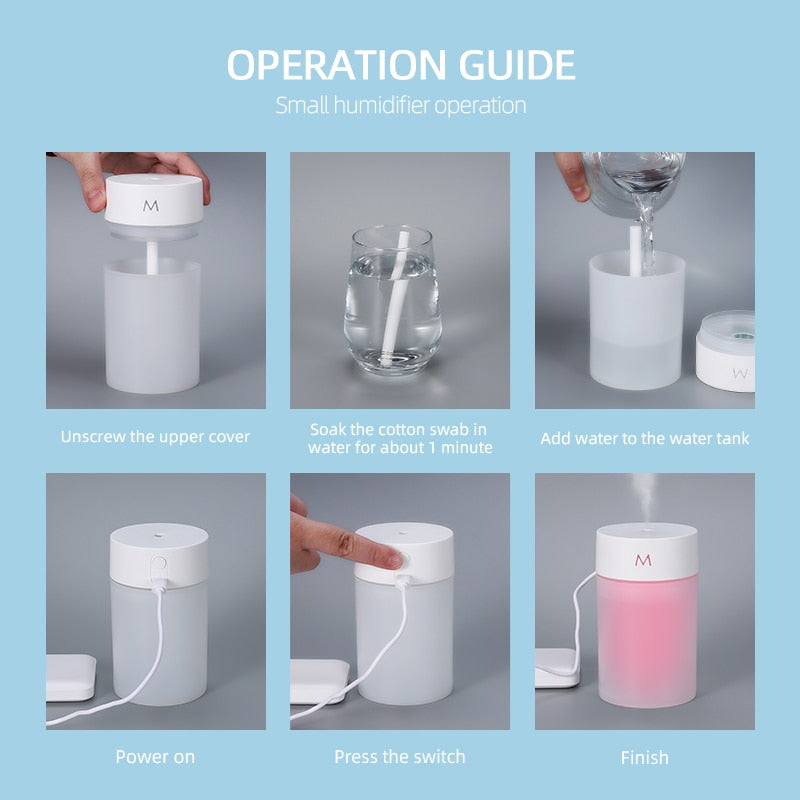 260ML Air Humidifier Ultrasonic Mini Aromatherapy Diffuser Portable Sprayer USB Essential Oil Atomizer LED Lamp for Home Car