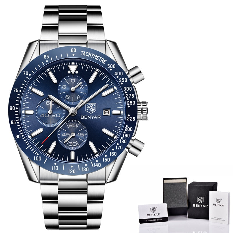 BENYAR 2021 New Men Watch Business Full Steel Quartz Top Brand Luxury Casual Waterproof Sports Male Wristwatch Relogio Masculino