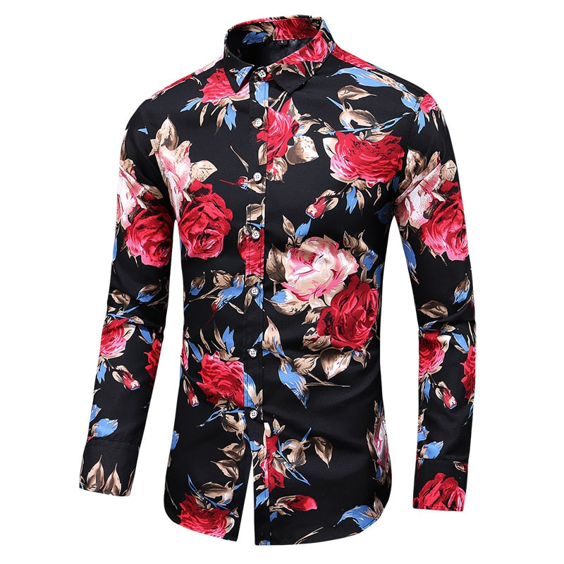 Autumn Men Slim Floral Shirt