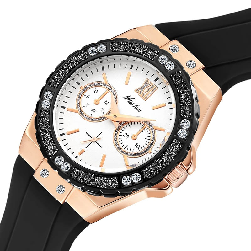 MISSFOX Watches Women Geneva Fashion Ladies Watch Luxury Diamond White Rubber Band Female Quartz Wristwatch Xfcs 2020 The New