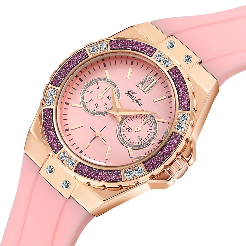 MISSFOX Watches Women Geneva Fashion Ladies Watch Luxury Diamond White Rubber Band Female Quartz Wristwatch Xfcs 2020 The New
