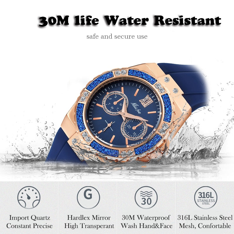 MISSFOX Watches Women Geneva Fashion Ladies Watch Luxury Diamond White Rubber Band Female Quartz Wristwatch Xfcs 2020 The New