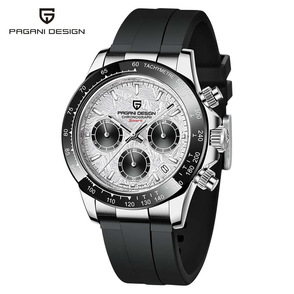 PAGANI DESIGN Top Brand New Men Quartz Wristwatch Luxury Sapphire Glass Sports Watch Rubber Strap Chronograph Watch Men Relogio