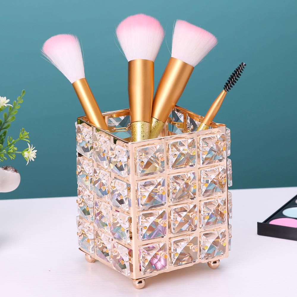 Crystal Makeup Organizer Metal Storage Box European style Eyebrow Pencil Lipstick Holder Makeup Brush Holder Cosmetic Organizer