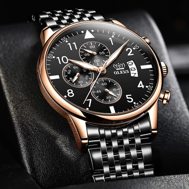 OLEVS 2020 New Fashion Mens Watches Top Brand with Stainless Steel Luxury Sports Chronograph High Quality Quartz Watch Men