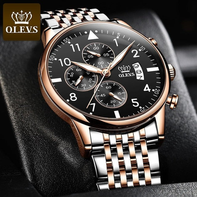 OLEVS 2020 New Fashion Mens Watches Top Brand with Stainless Steel Luxury Sports Chronograph High Quality Quartz Watch Men