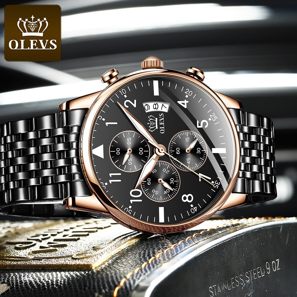 OLEVS 2020 New Fashion Mens Watches Top Brand with Stainless Steel Luxury Sports Chronograph High Quality Quartz Watch Men