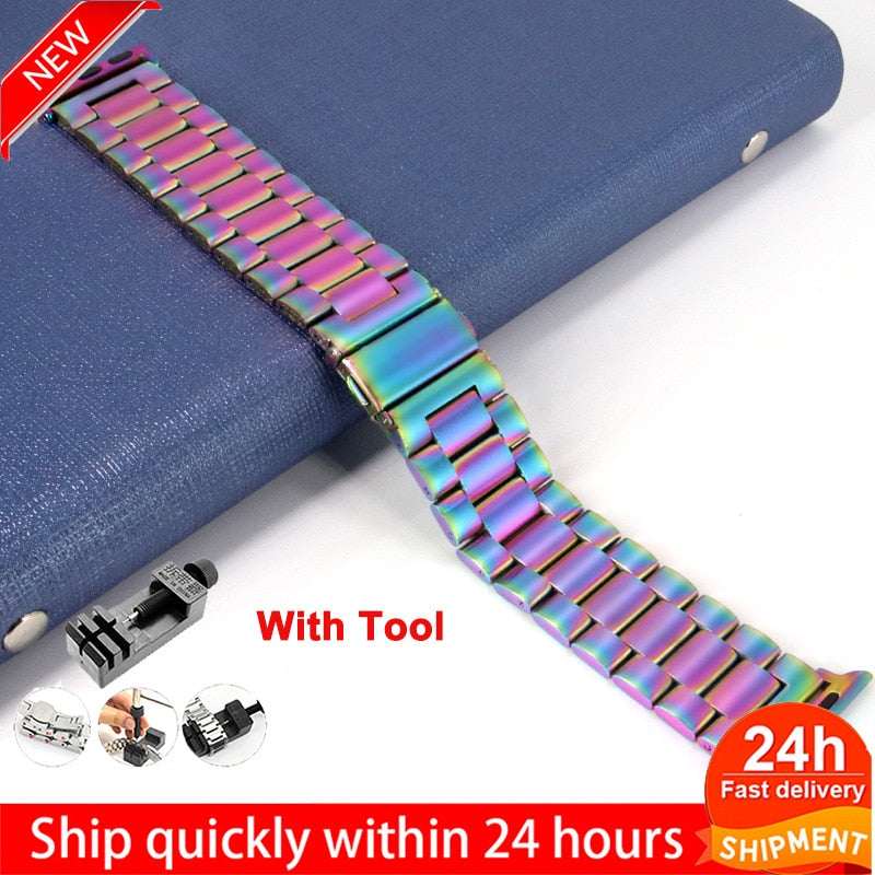 Steel strap For Apple Watch band 45mm 44mm 42mm 38mm 40mm 41mm Metal Sports Bracelet for iWatch Series 7 6 se 5 4 3 Accessories