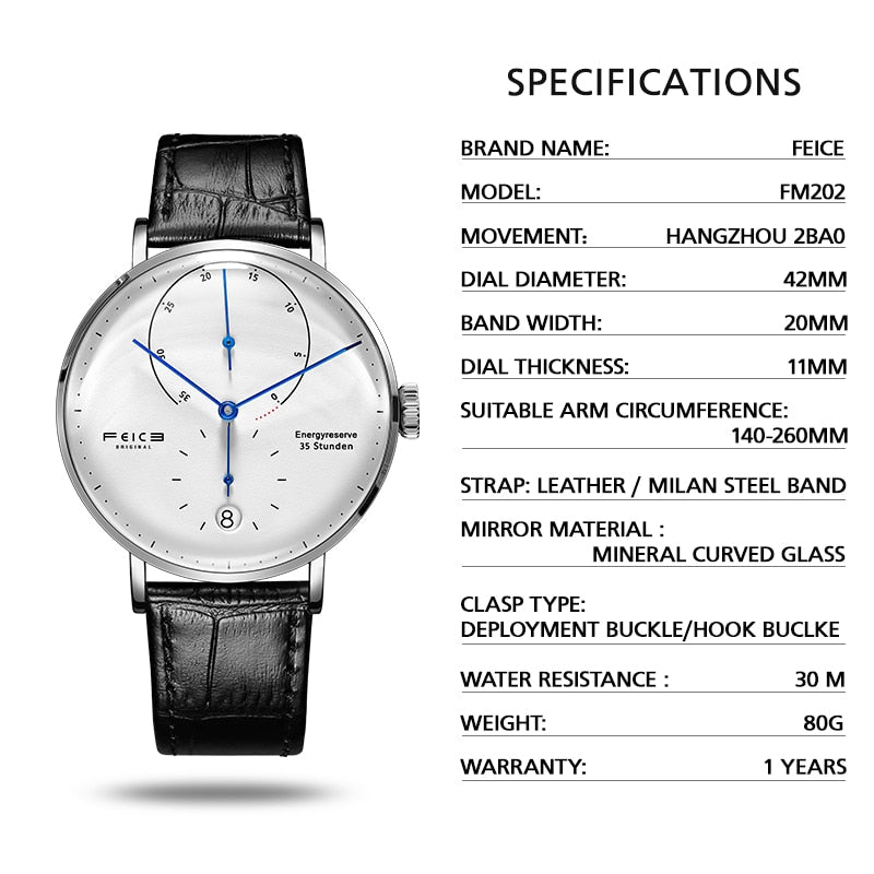 FEICE 20mm Men's Mechanical Watch Men Automatic Bauhaus WristWatch Waterproof Fashion Creative Simple Relogio Masculino-FM202