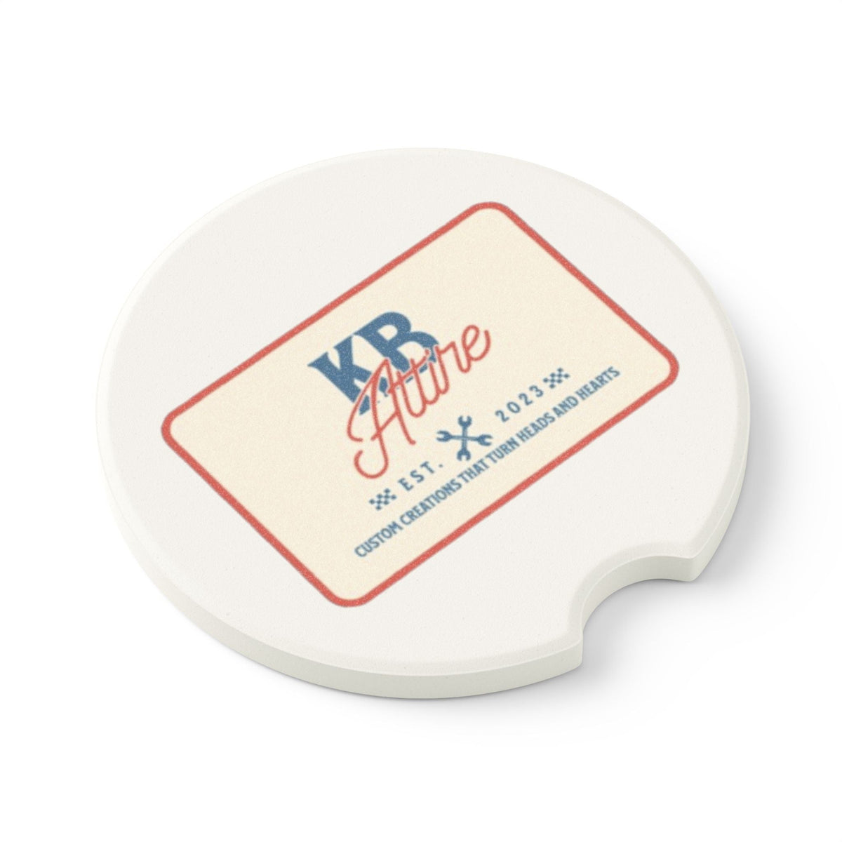 KB Attire "The Patch" Logo Car Coaster (White)