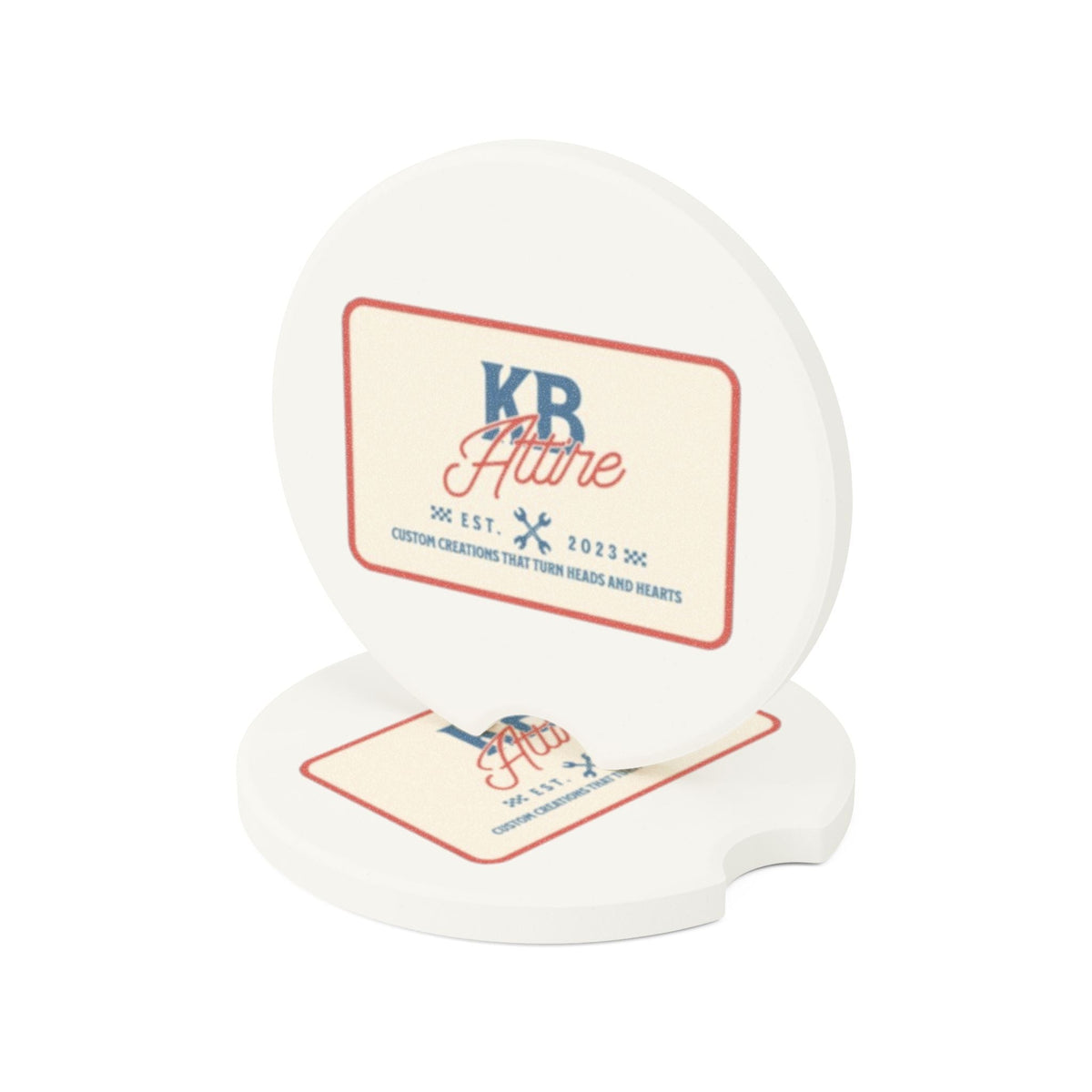 KB Attire "The Patch" Logo Car Coaster (White)