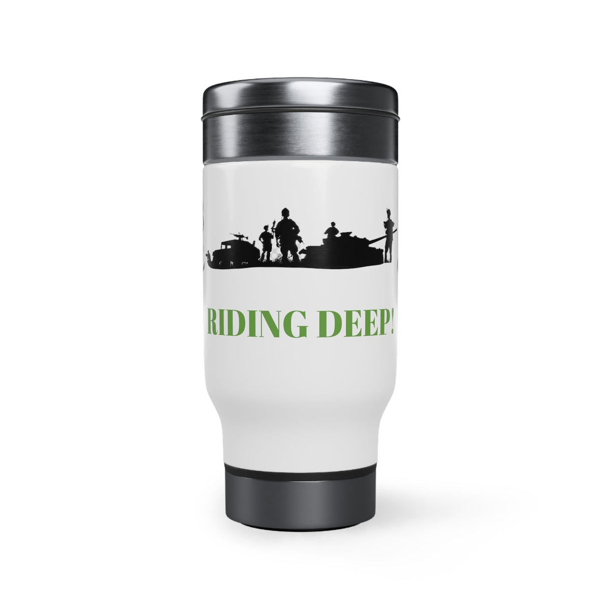 Custom KB Attire "Riding Deep" Stainless Steel Travel Mug with Handle, 14oz