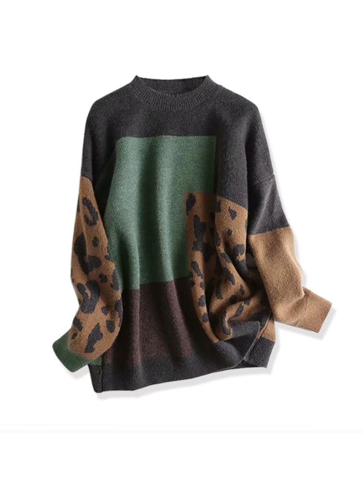 Aproms Elegant Leopard Print Oversized Pullovers