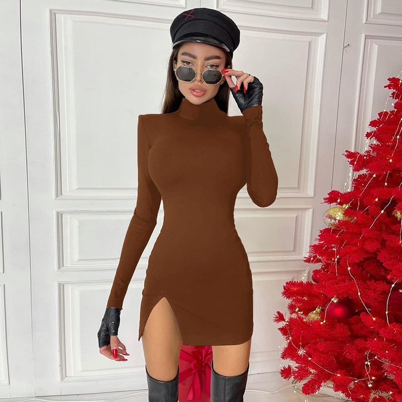 Women Spring Autumn Long Sleeve Bodycon Soild Color Black Slim Package Hip Mini Dress 2022 Female Clothing Streetwear
