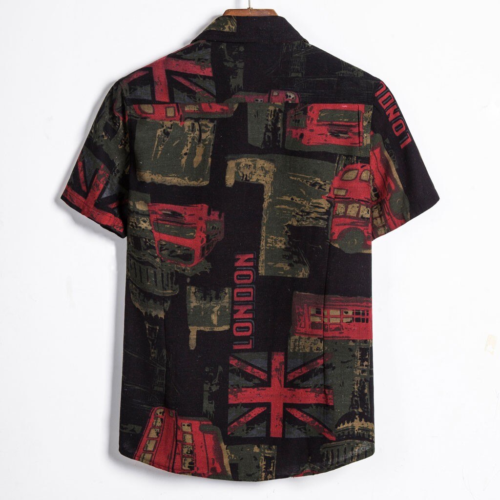 Sleeve Retro Print Hawaiian Shirt