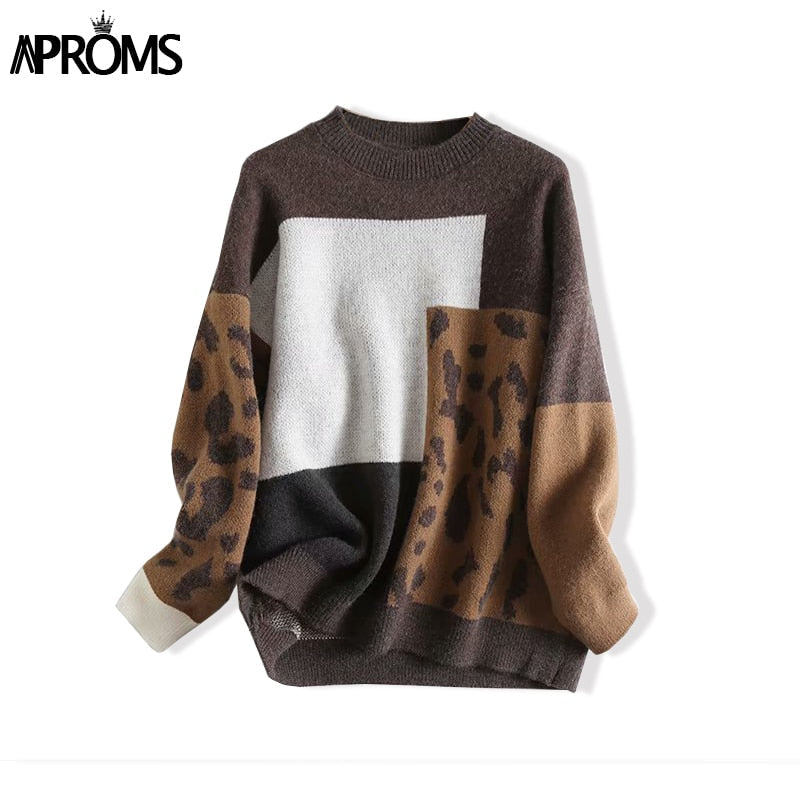 Aproms Elegant Leopard Print Oversized Pullovers