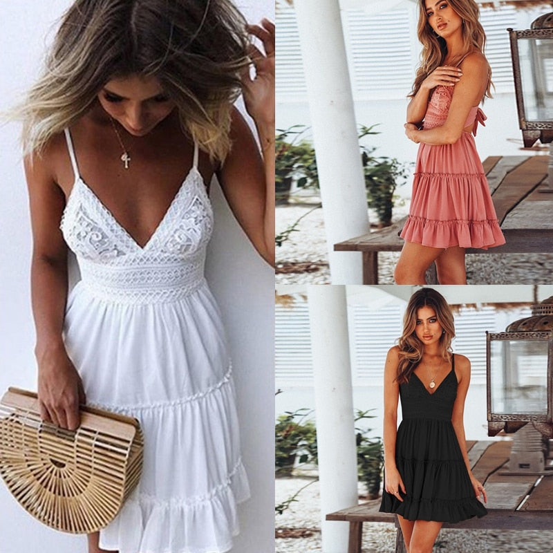 Sexy Bow Backless V-neck Mini Beach Dresses