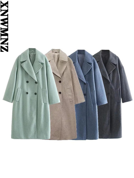 XNWMNZ women double breasted loose woolen coat