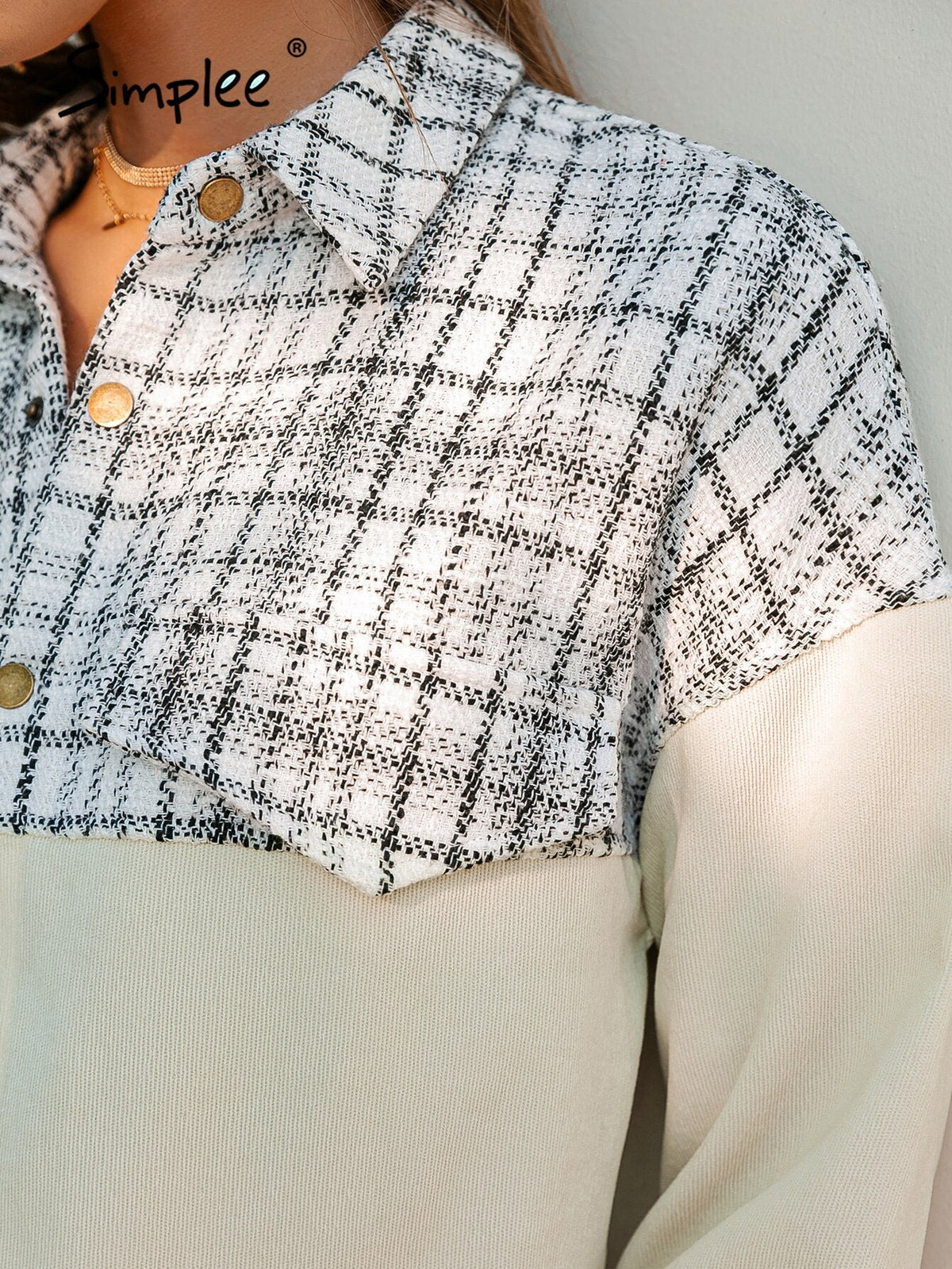 Simplee Office lady long sleeves plaid buttons pocket shirt coat women Patchwork loose causal coats Autumn female lapel outwear