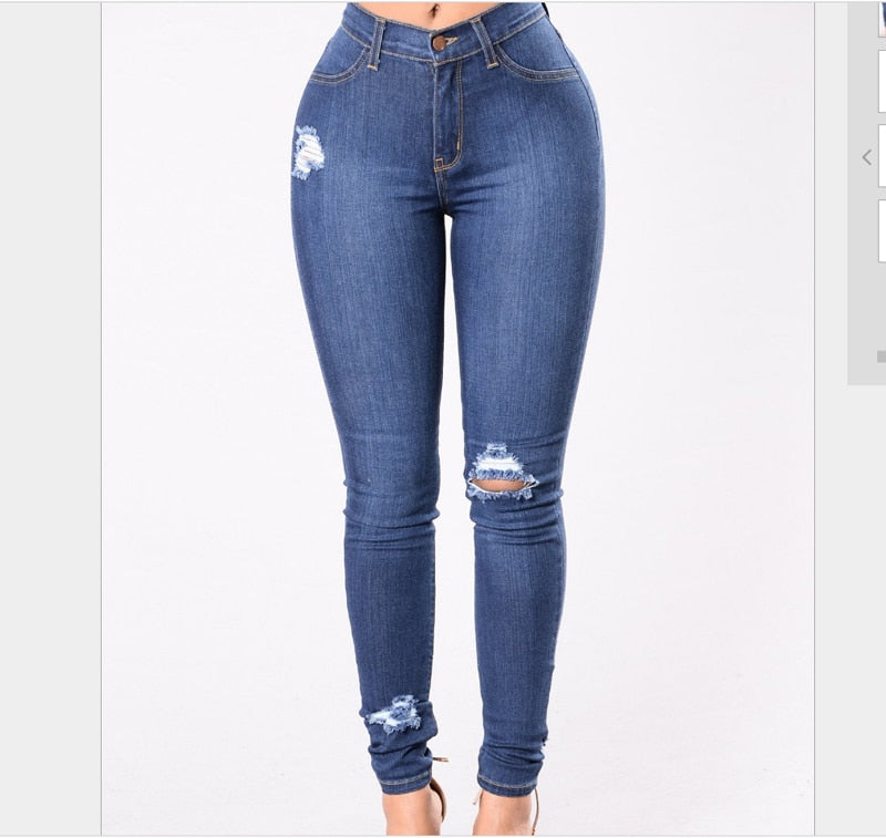 2023 Women Jeans Newest Hot Stretch Skinny Ripped Hole Denim Female Slim High Waist Pencil Trousers Elegant Lady Button Bottom