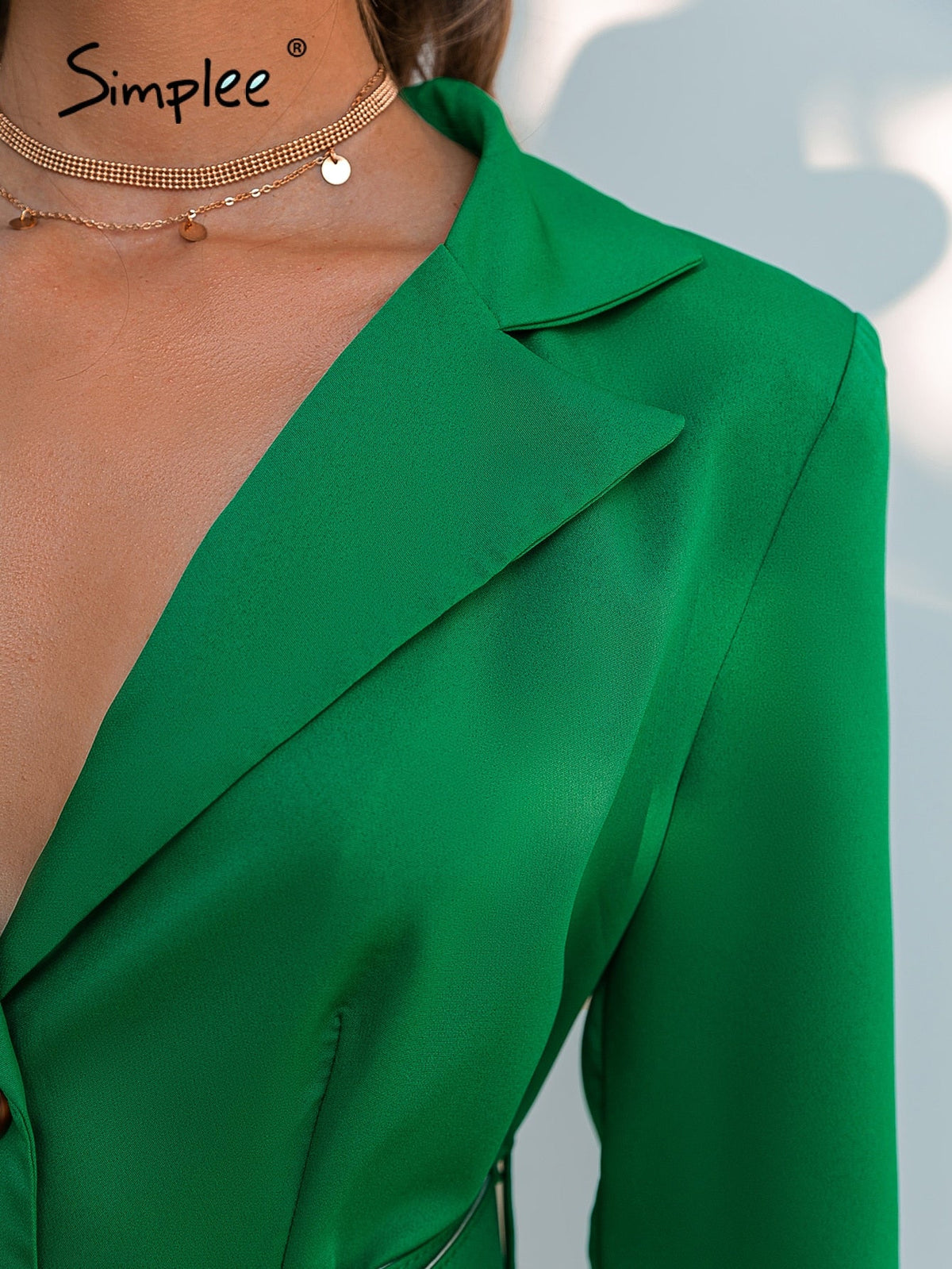 Lady Belt Buttons Shoulder Blazer