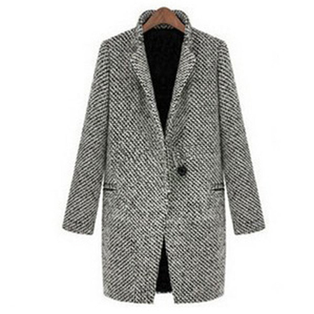 Autumn Winter Women Solid Color Slim Fits Cardigan Warm Thicken Woolen Midi Coat warm woolen coat women long coat winter