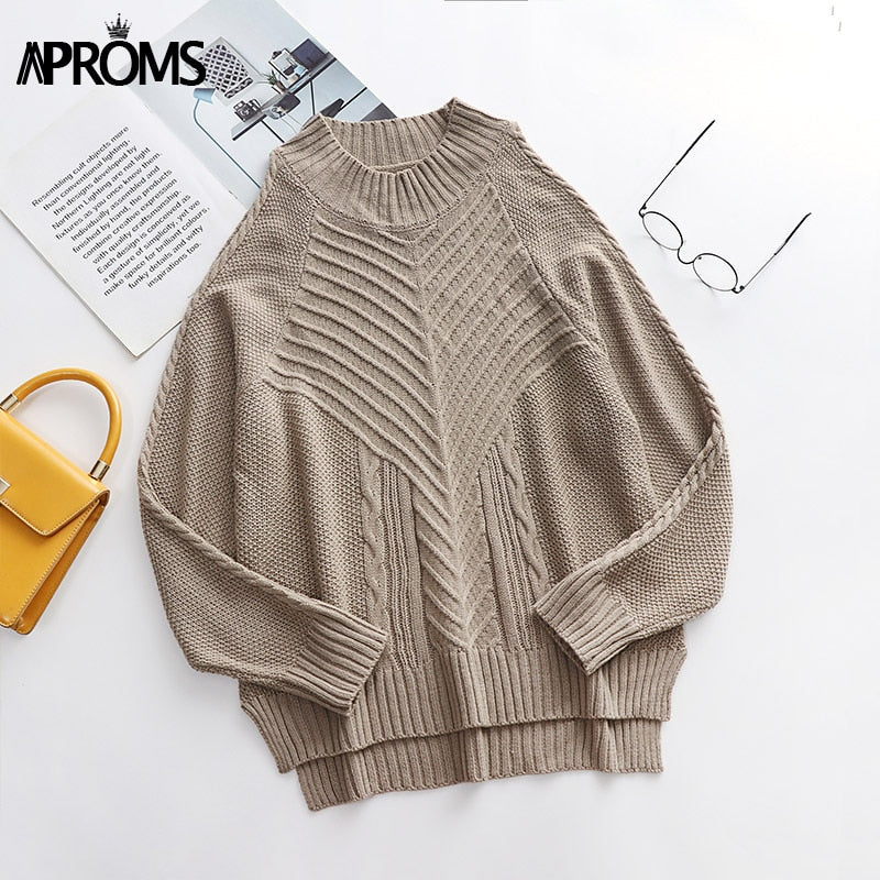 Aproms Elegant Cold Shoulder Knitted Loose Sweaters Women
