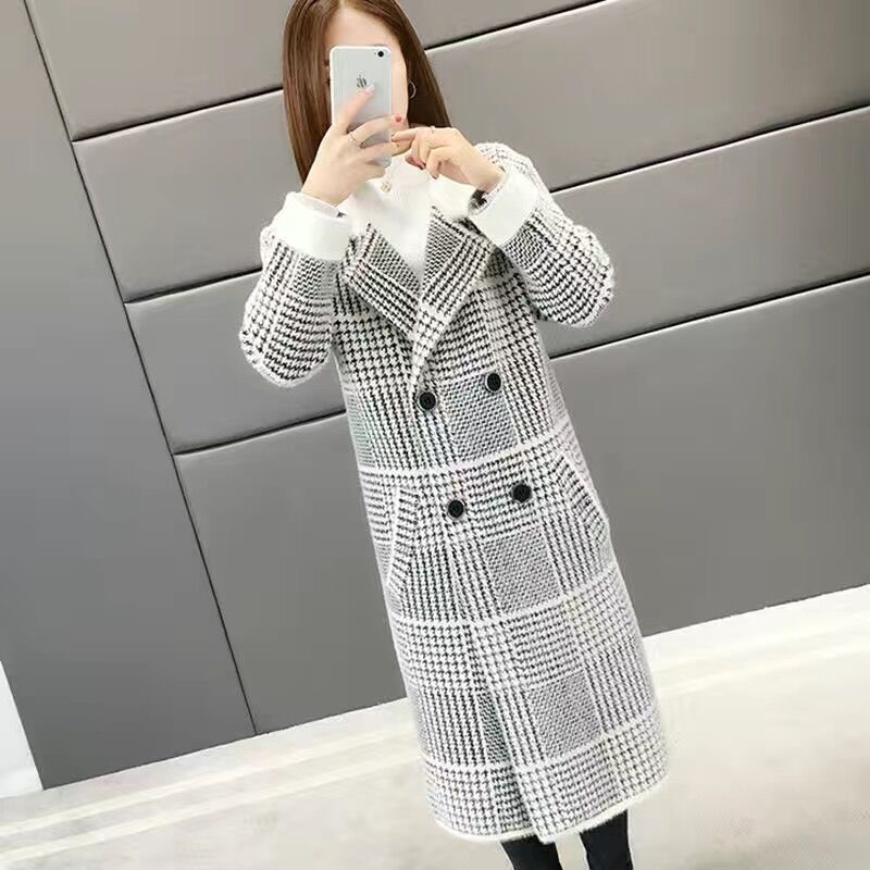 long plaid coat autumn winter thick loose suit collar warm autumn winter coat