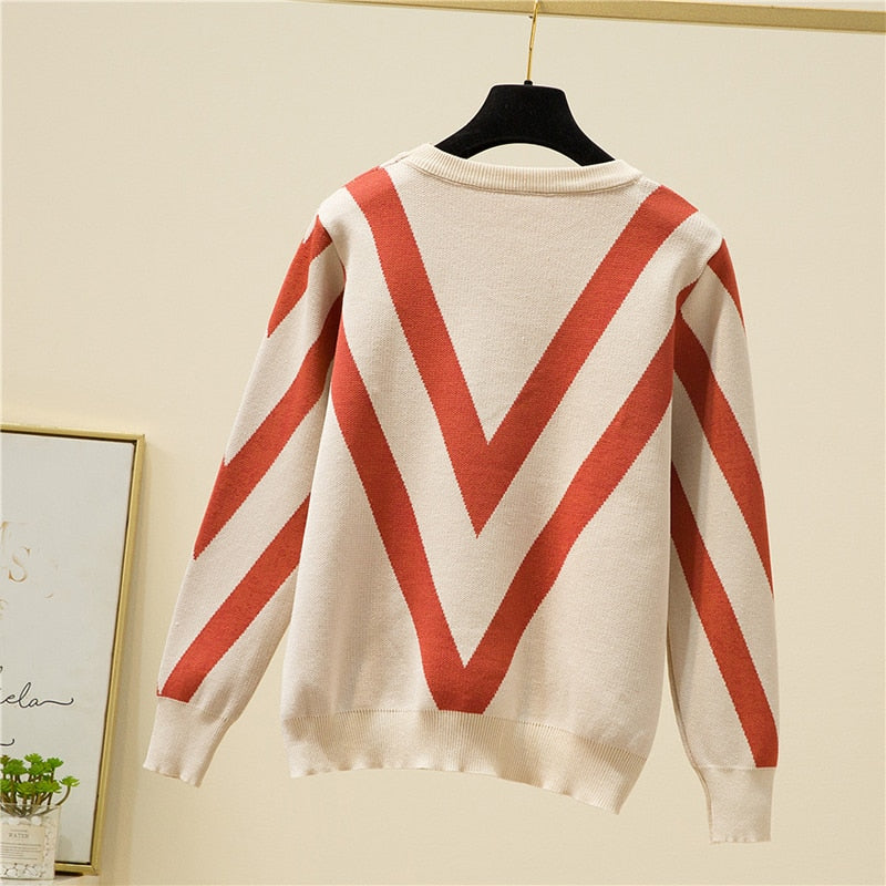Knitted Women Sweater Loose Striped Jersey