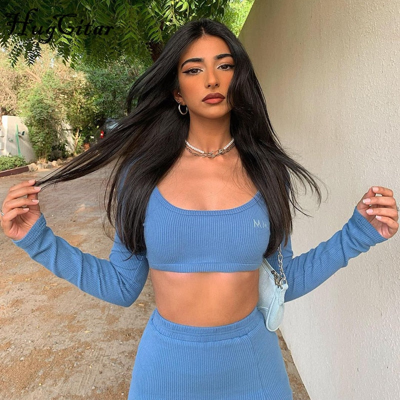 Long Sleeves Solid Navel Low Neck Bodycon