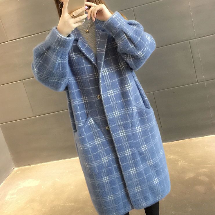 long plaid coat autumn winter thick loose suit collar warm autumn winter coat