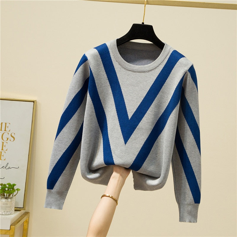 Knitted Women Sweater Loose Striped Jersey